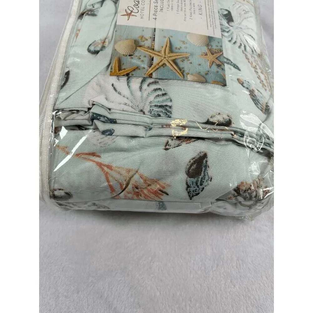 Coastal Hotel Collection King Size Sheet Set, NIB, Beachy, Seashells, Starfish